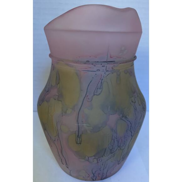 6 Inch Tall Art Glass Matte Pink Splatter Pitcher Vase - Picture 3 of 6